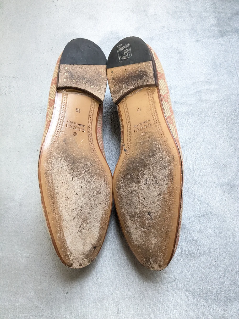 Gucci Men’s Beige GG Canvas Horsebit Loafers US 10.5 Monogram Logo GG Brown